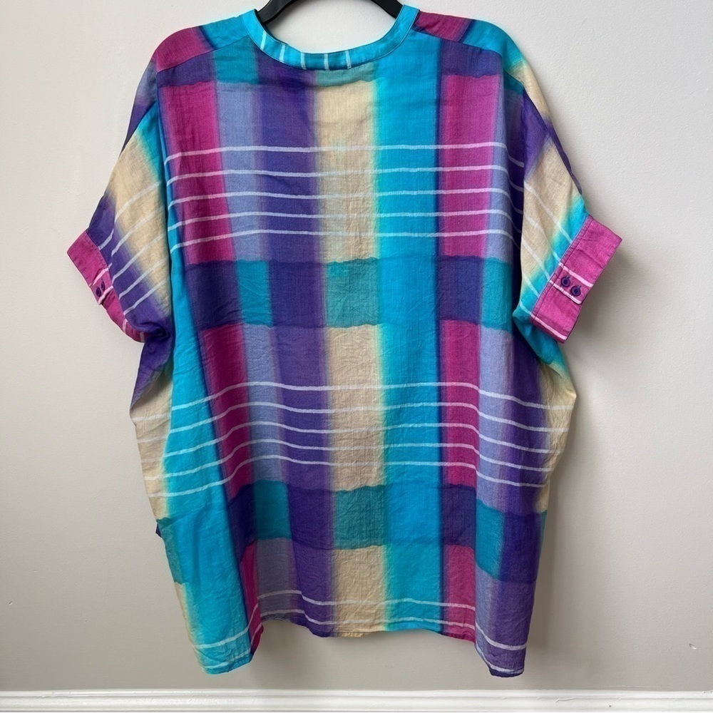 Soft Surroundings Painterly Plaid Popover Coastal Lightweight Oversized Hi-Lo S - Picture 6 of 9